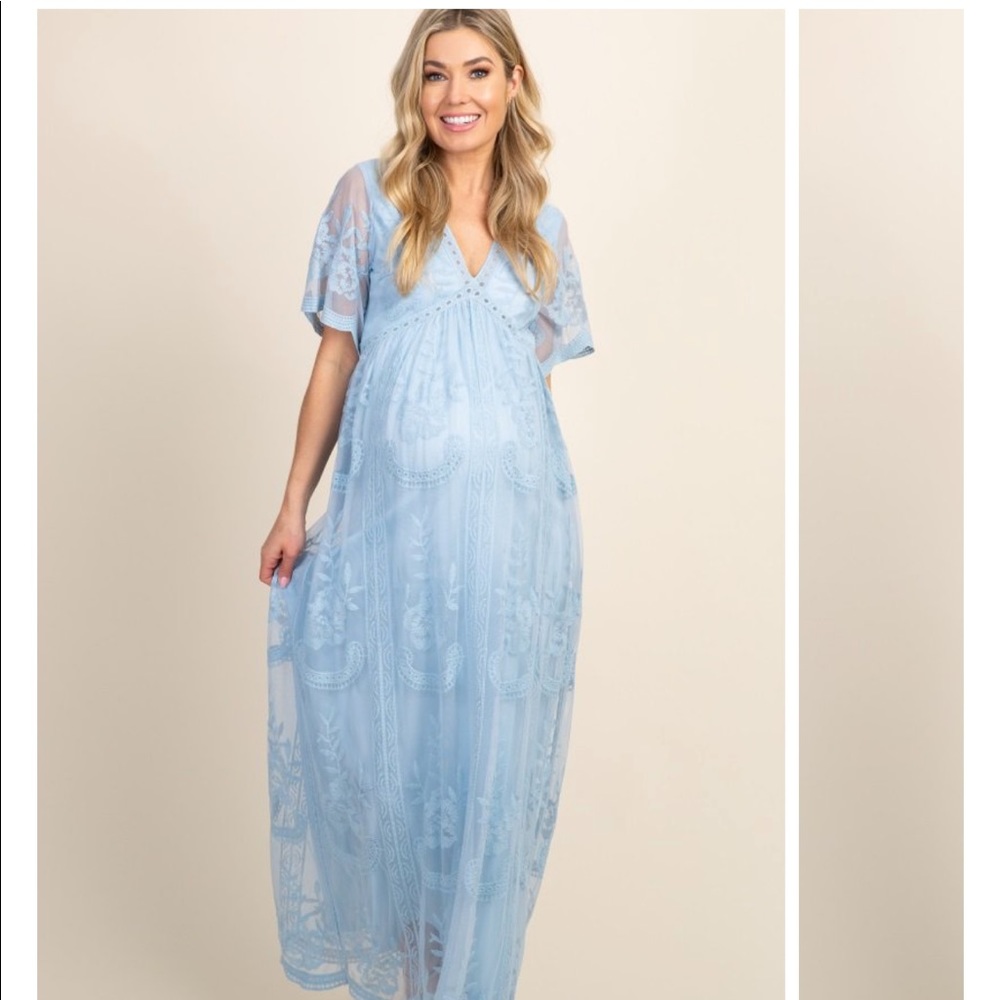 Pink blush Lace Mesh Overlay Maternity Maxi Dress